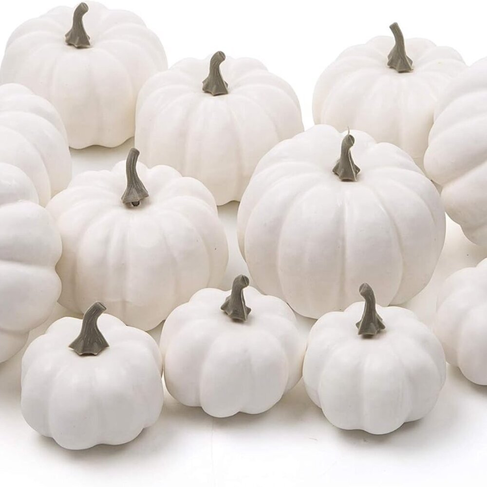 12 Pack Artificial Assorted Pumpkins, Mini Fake Pumpkins Artificial Vegetables f